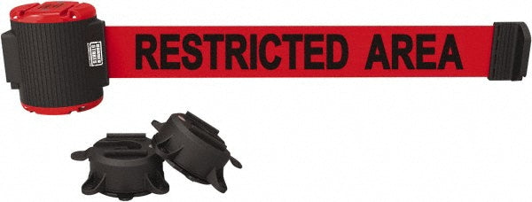 Banner Stakes MH5008 Magnetic Wall Mount Barrier: Black on Red, 30' Long, 2-1/2" Wide