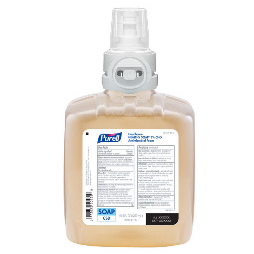 PURELL Foam Handwash 2% CHG Antimicrobial Foam, Fragrance Free, 1200 mL Refill for PURELL CS8 Automatic Soap Dispenser, 2/Case - 7881-02