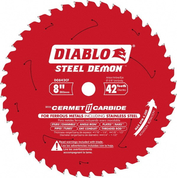 DIABLO D0842CF Wet & Dry Cut Saw Blade: 8" Dia, 5/8" Arbor Hole, 0.075" Kerf Width, 42 Teeth