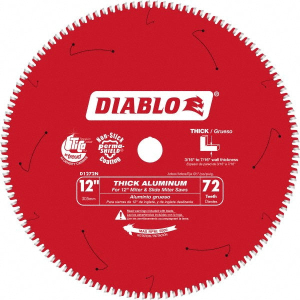 DIABLO D1272N Wet & Dry Cut Saw Blade: 12" Dia, 1" Arbor Hole, 72 Teeth