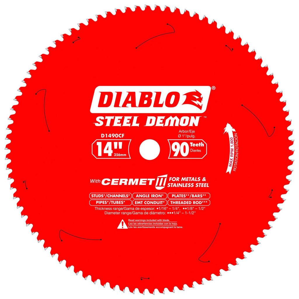 DIABLO D1490CF Wet & Dry Cut Saw Blade: 14" Dia, 1" Arbor Hole, 90 Teeth