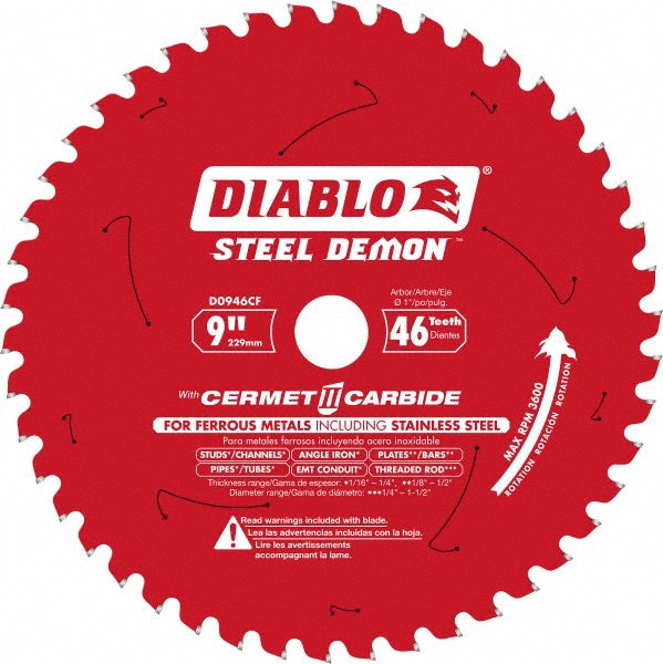 DIABLO D0946CF Wet & Dry Cut Saw Blade: 9" Dia, 1" Arbor Hole, 46 Teeth