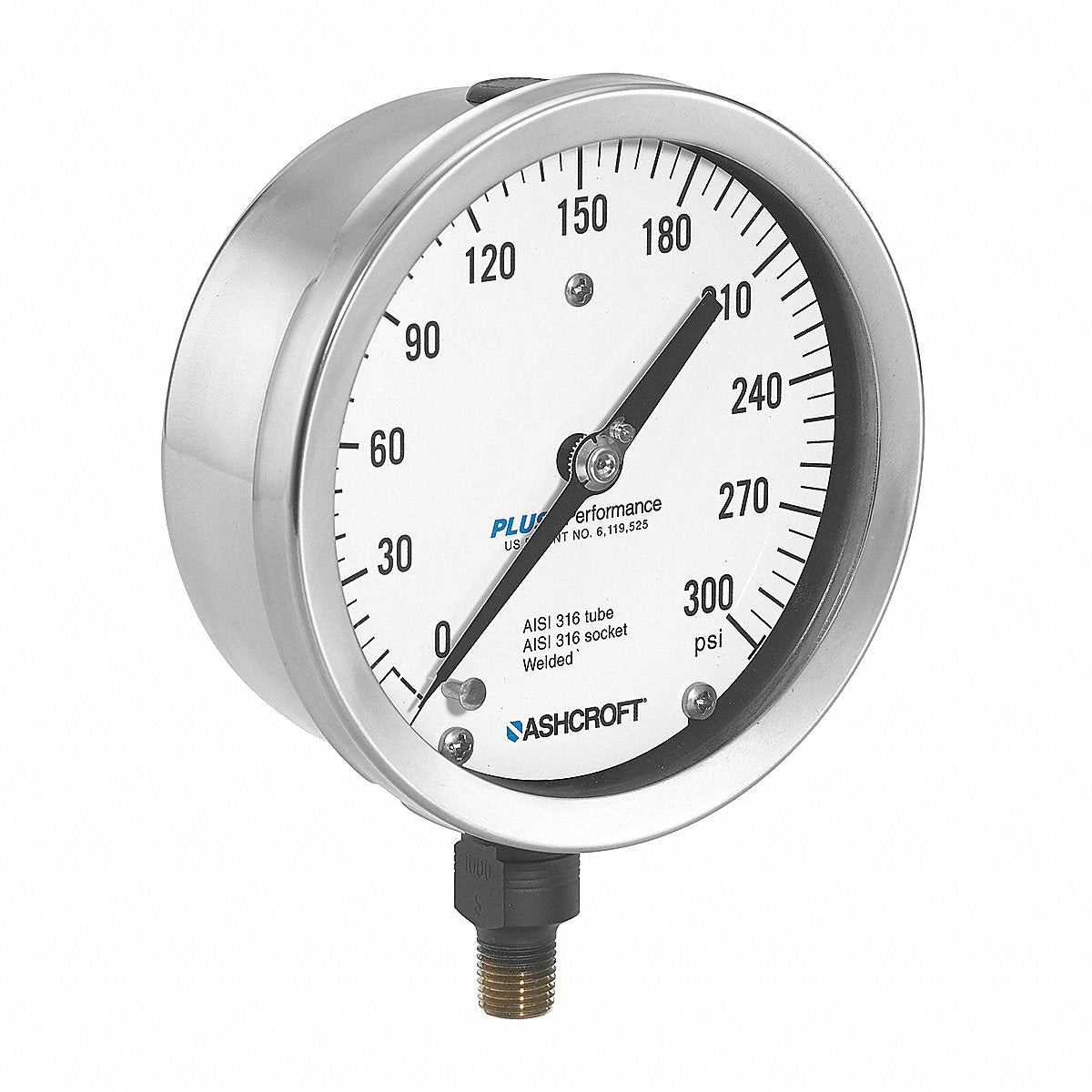 Ashcroft Pressure Gauge, Process, 1/4In Npt, Silver, 4in (1009S) 0-300 PSI