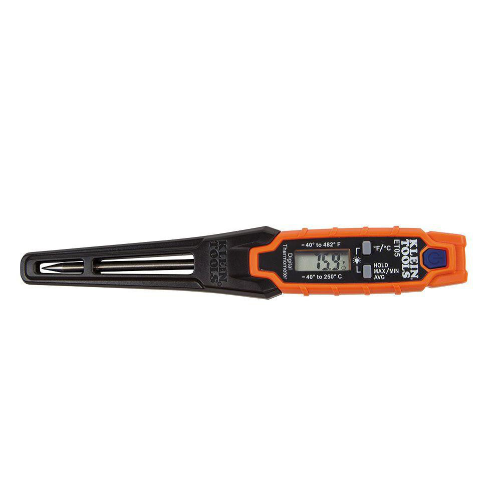 Klein Tools ET05 Digital Panel Thermometer: 482° F, Stainless Steel Probe Sensor