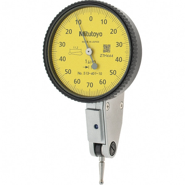 Mitutoyo 513-401-10E Horizontal Dial Test Indicator: 0.14 mm Max, 0-70-0 Dial Reading, 10.00 microm Accuracy