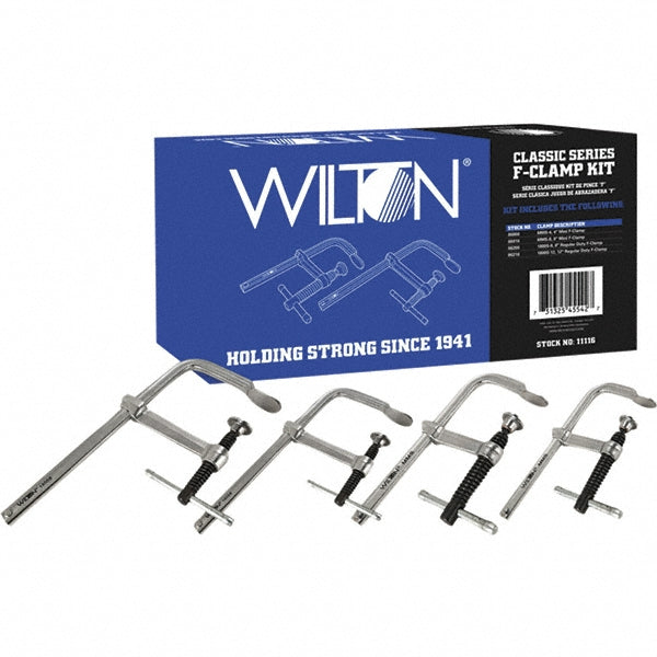 Wilton 11116 Sliding Arm Clamp Sets; Clamp Type: Standard; Maximum Capacity (Inch): 12; 8 in; 4 in; 12 in; Throat Depths (Inch): 5.5000; 4.7500; 2.2500; Throat Depth (Decimal Inch): 5.5000; 5.5 in; 2.25 in; 4.75 in; Handle Style: T-Handle