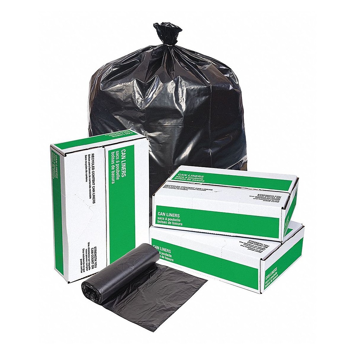 Grainger Recycled Trash Bags, 16 Gal., Black, Pk250 (38D109)