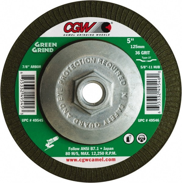 CGW Abrasives 49544 Depressed-Center Wheel: Type 27, 4-1/2" Dia, 5/32" Thick, 5/8-11 Hole, Zirconia Alumina (Pack of 10)
