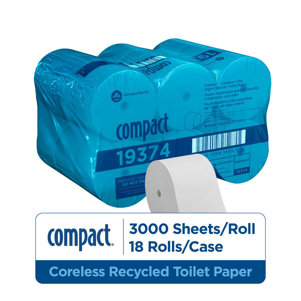 Georgia Pacific 19374 Compact Coreless 1-Ply Recycled Toilet Paper By, White
