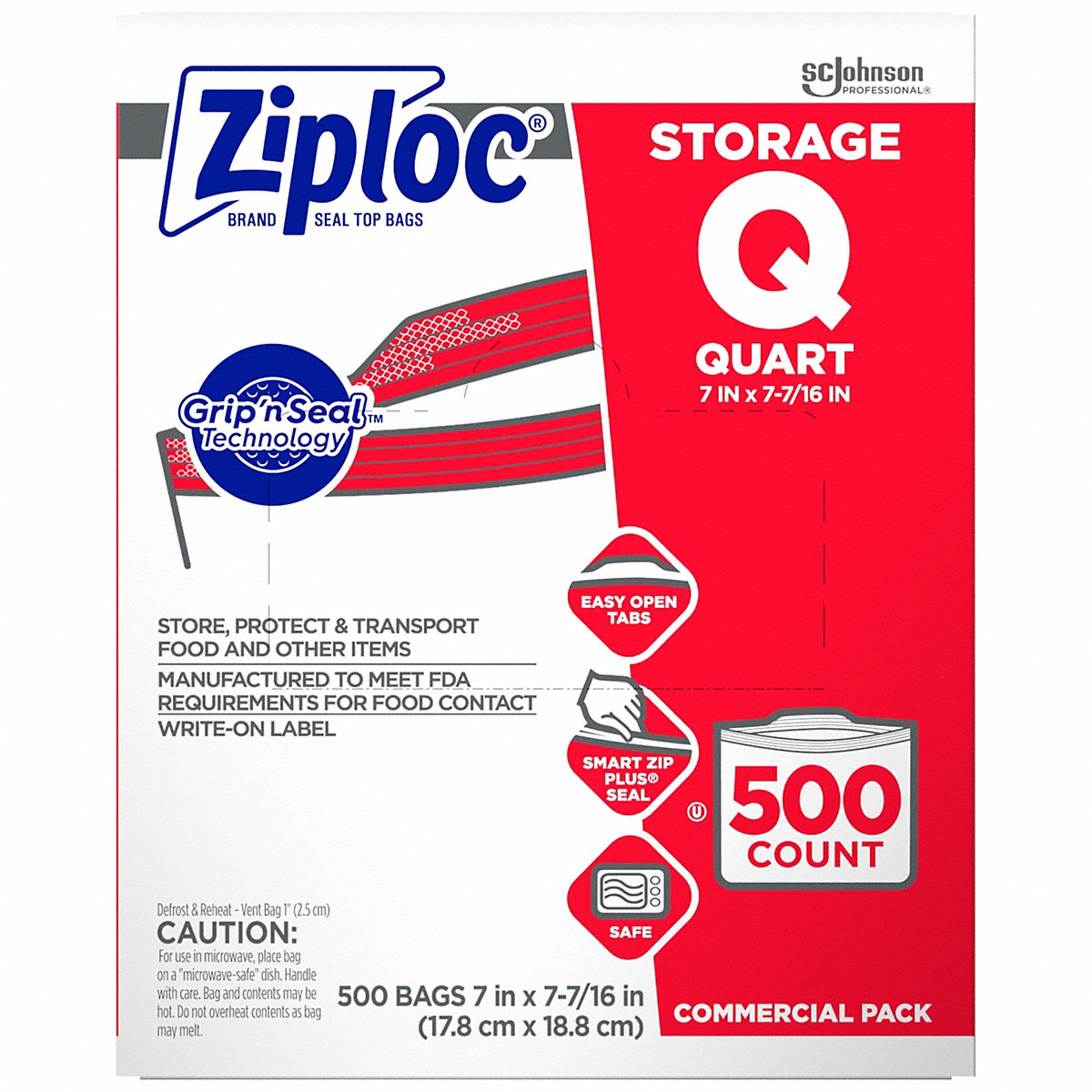 Ziploc Reclosable Poly Bag, Zip Seal, Pk500 (366094)