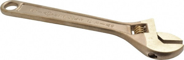 Ampco W-71 Adjustable Wrench: 8" OAL, 1-1/8" Jaw Capacity, Non-Sparking