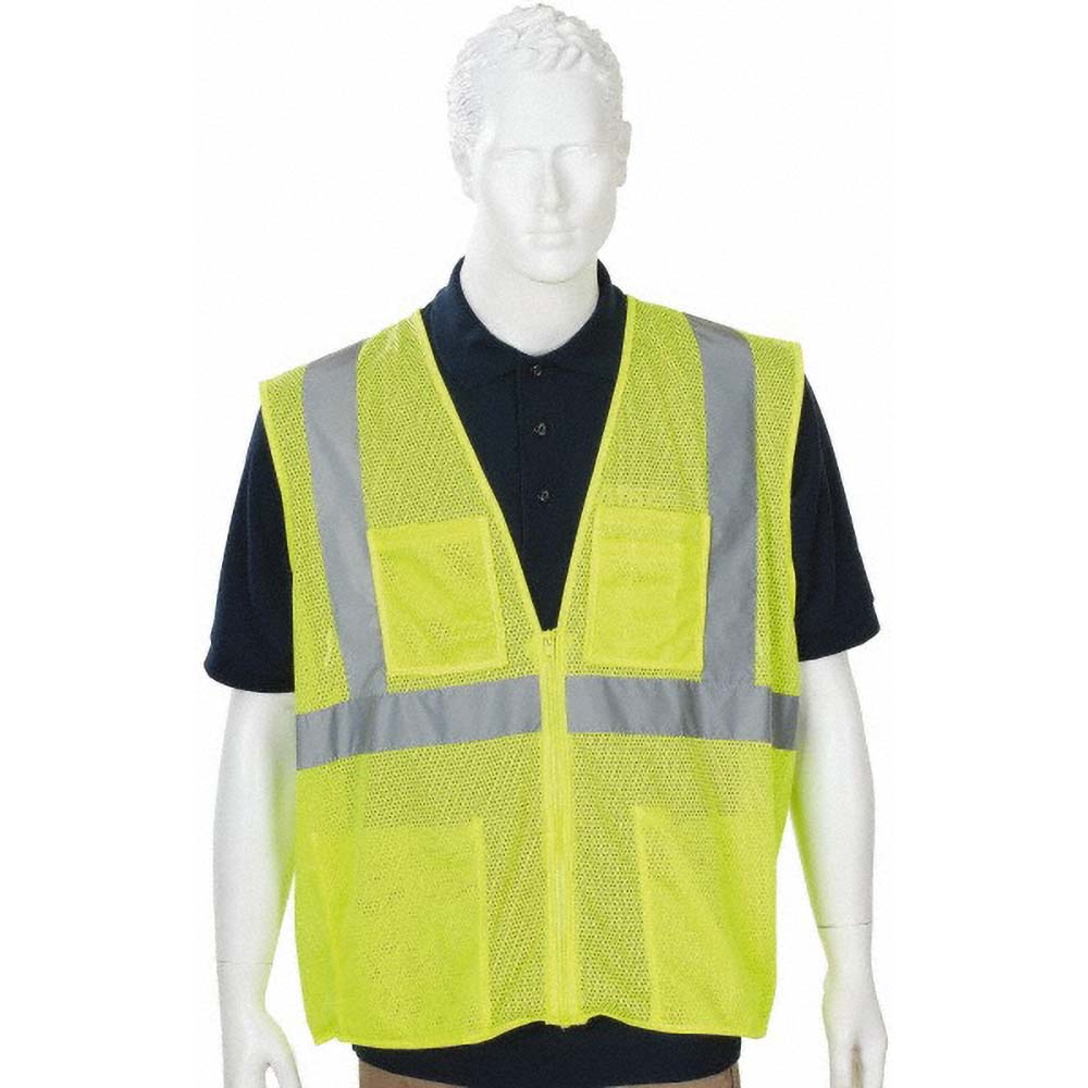 PIP 302-MVGZ4PLY-L High Visibility Vest: ANSI Class 2, Surveyor's, Size Large