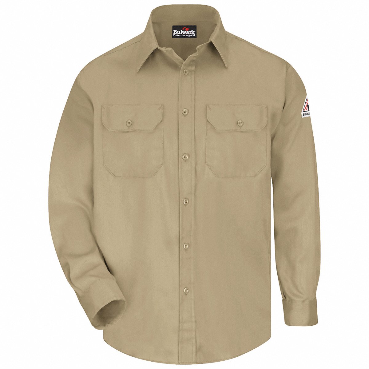 Bulwark FR Button-Front Long Sleeve Shirt, Khaki, X-Large Tall (SLU8KH LN XL)