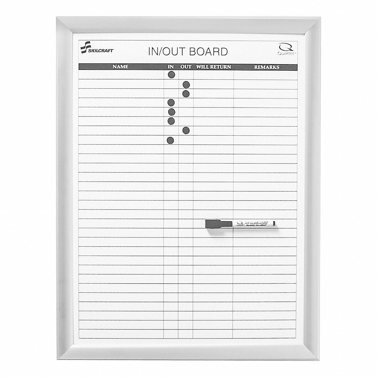 AbilityOne - Quartet/SKILCRAFT in/Out Board - 11" x 14", 14 Person Board 7520-01-484-5261
