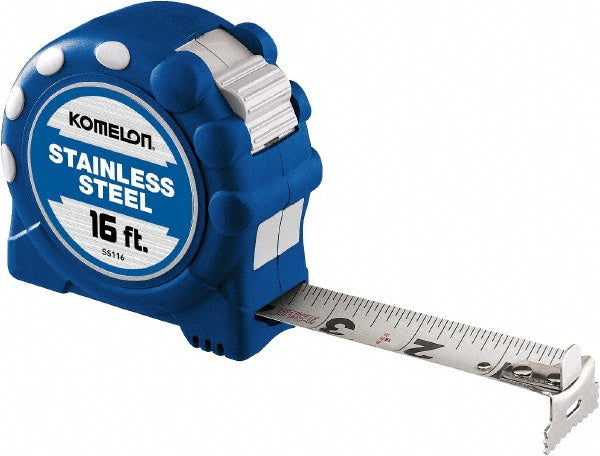 Komelon SS116 Tape Measure: 16' Long, 1" Width, White Blade