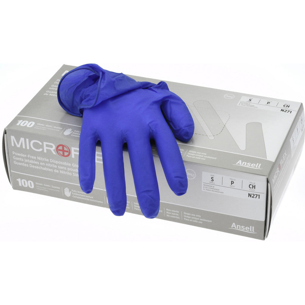Ansell N271 Disposable Gloves: Series Microflex, Size Small, 3.9 mil, Nitrile, General Purpose, Powder-Free