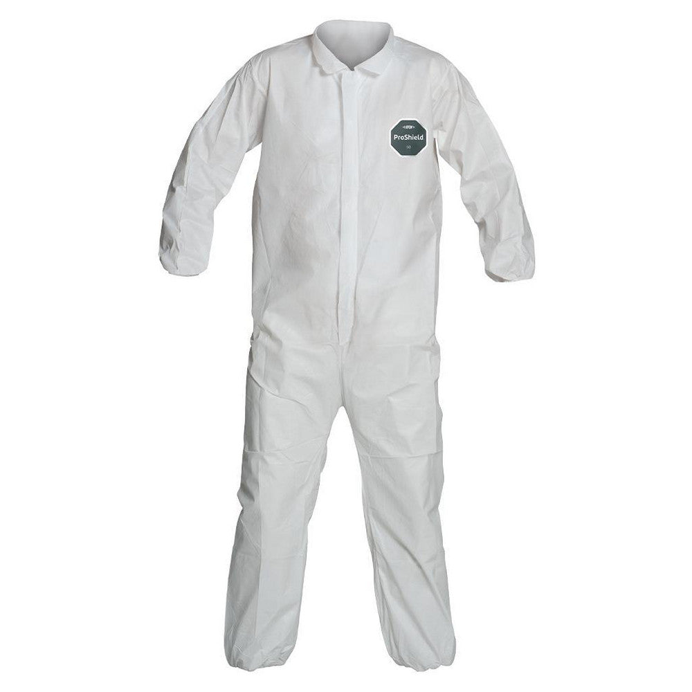 Dupont NB125SWH2X002500 Disposable Coveralls: Liquid, Splash & Particle Protection, Size 2X-Large, 1.5000 oz, ProShield 50 NB125SWH