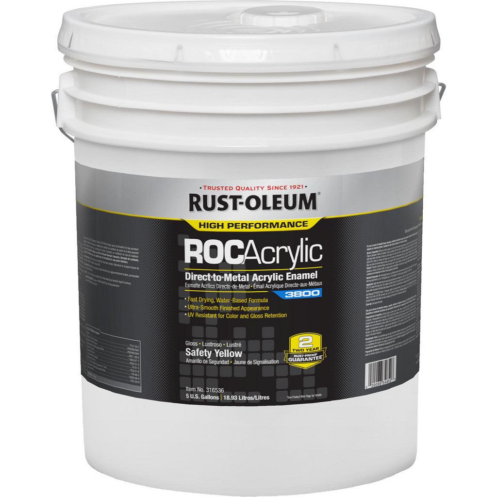 Rust-Oleum 316536 ROCAcrylic 3800 Direct-to-Metal Acrylic Enamel, Safety Yellow, Gloss, 5 Gallon