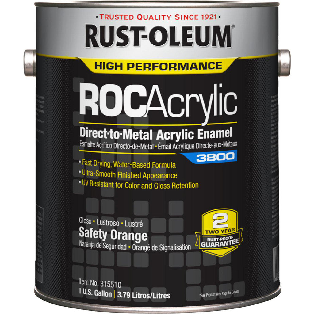 Rust-Oleum 315510 ROCAcrylic 3800 Direct-to-Metal Acrylic Enamel, Safety Orange, Gloss, 1 Gallon