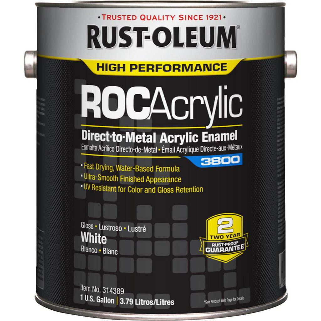 Rust-Oleum 314389 ROCAcrylic 3800 Direct-to-Metal Acrylic Enamel, White, Gloss, 1 Gallon