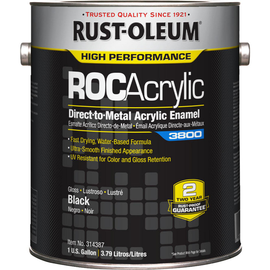 Rust-Oleum 314387 ROCAcrylic 3800 Direct-to-Metal Acrylic Enamel, Black, Gloss, 1 Gallon