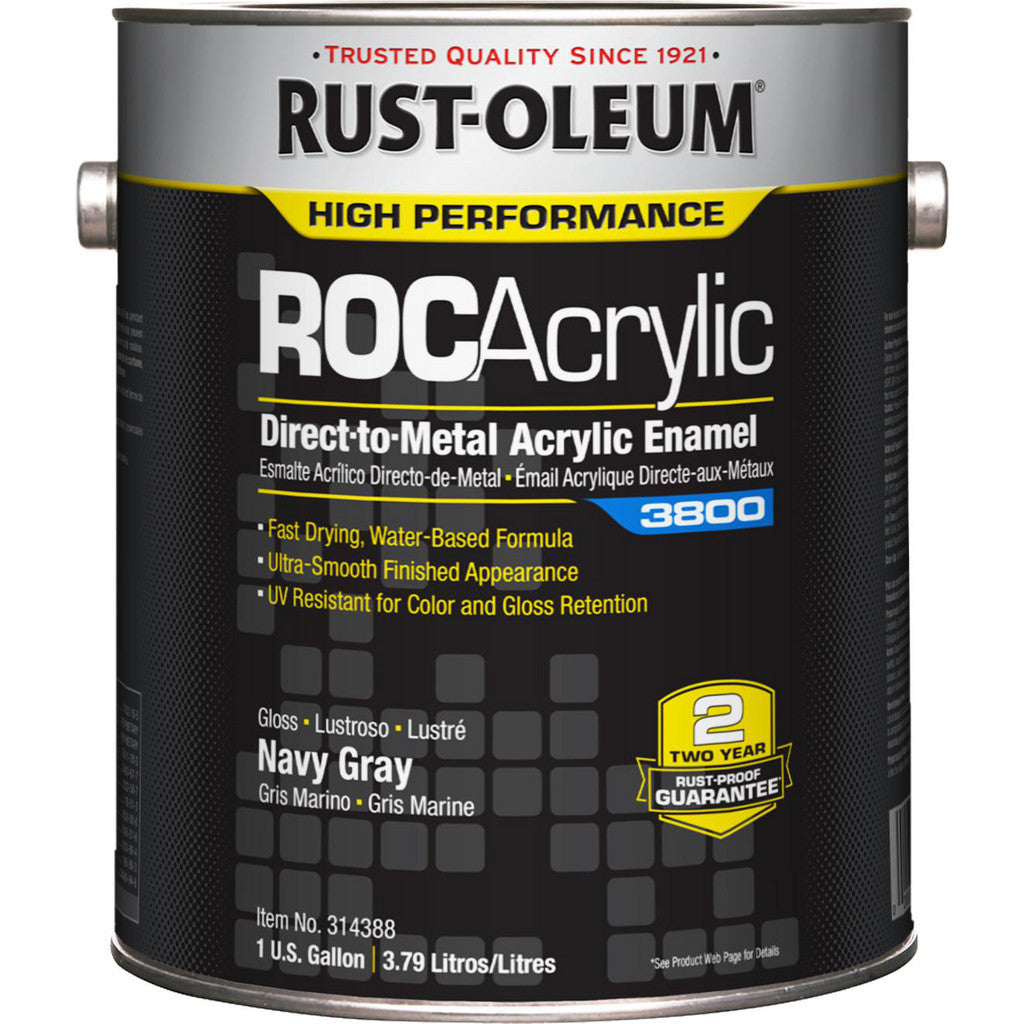 Rust-Oleum 314388 ROCAcrylic 3800 Direct-to-Metal Acrylic Enamel, Navy Gray, Gloss, 1 Gallon