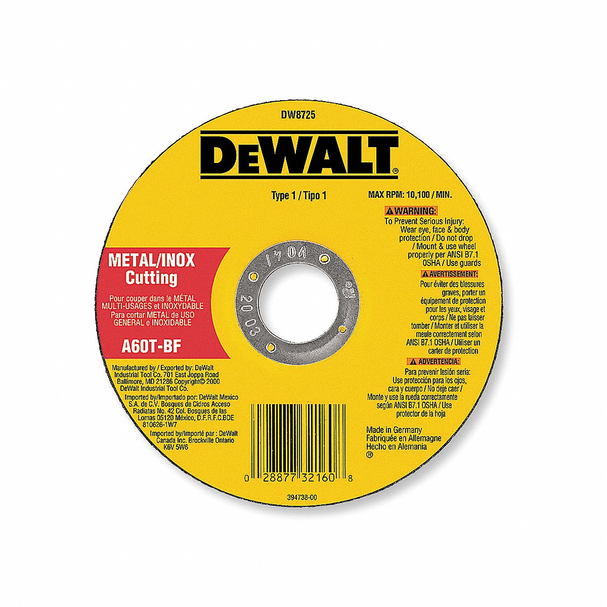 DeWalt Abrasive Cut-Off Wheel 3/8 Connect. A 24 R (DW8709)