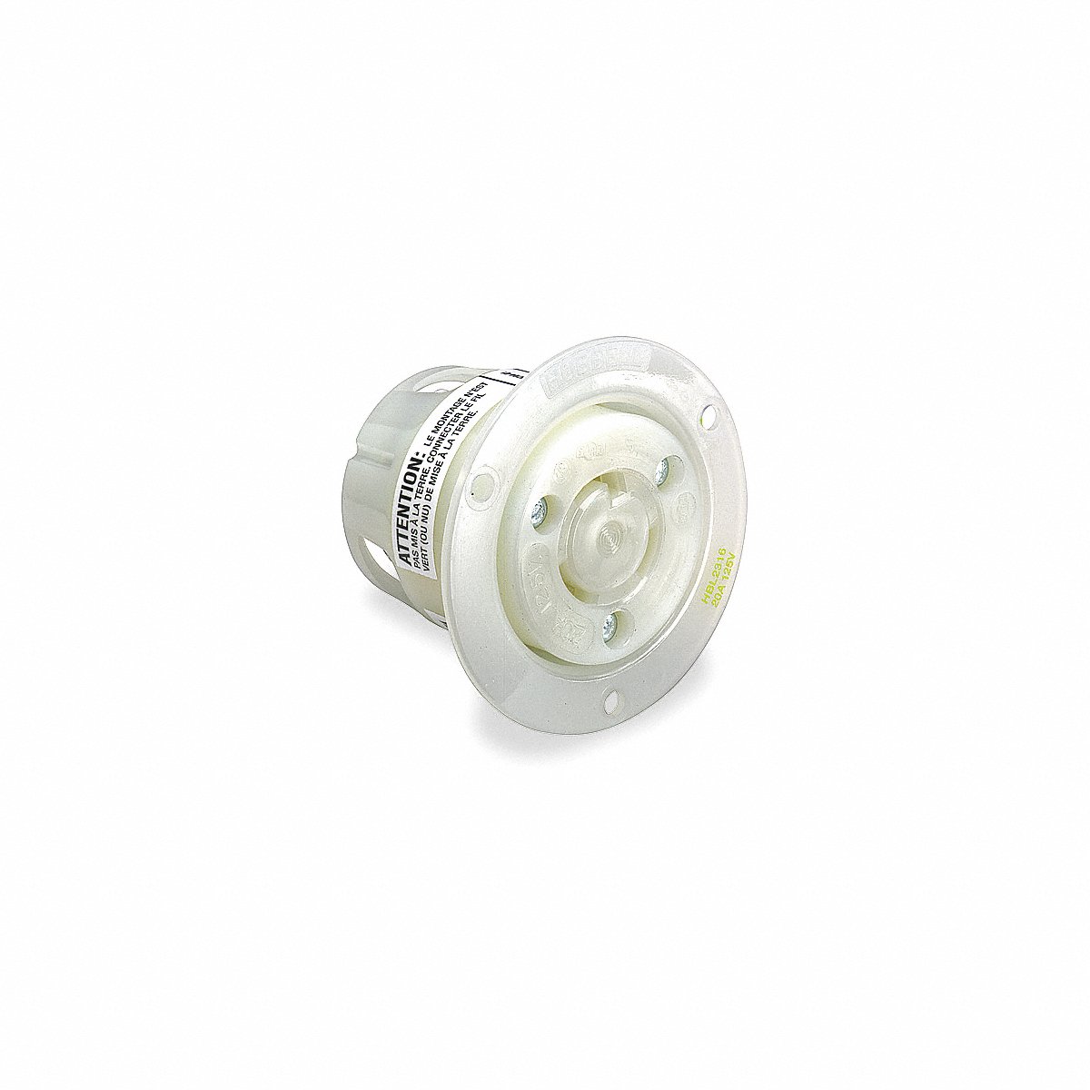 Hubbell Flanged Locking Receptacle, 20 Amp, White Nylon, L6-20R, Single-Gang (HBL2326)