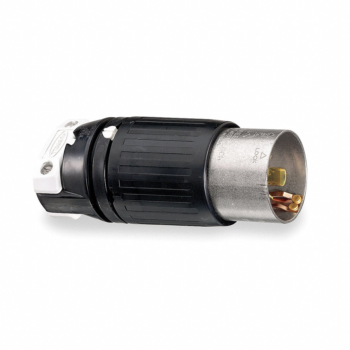 Hubbell Locking Plug, Straight, 50 Amp, Black and White Nylon, 4-Blade (HBL3765C)