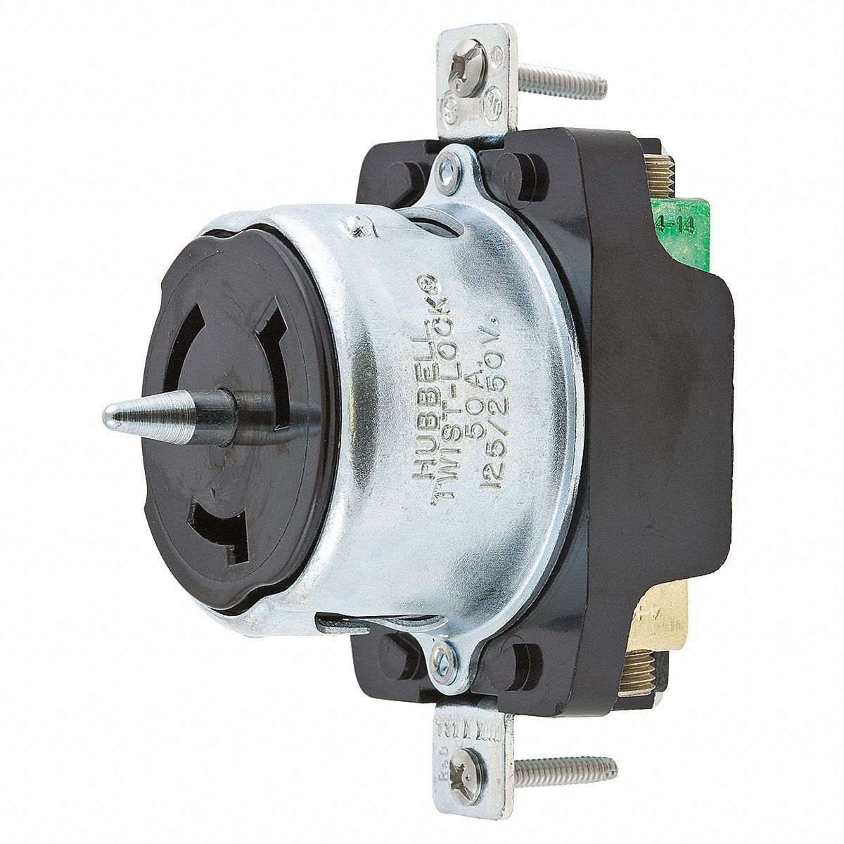 Hubbell Locking Receptacle, 50 Amp, Black Phenolic, Non-NEMA, Single-Gang (CS6370)