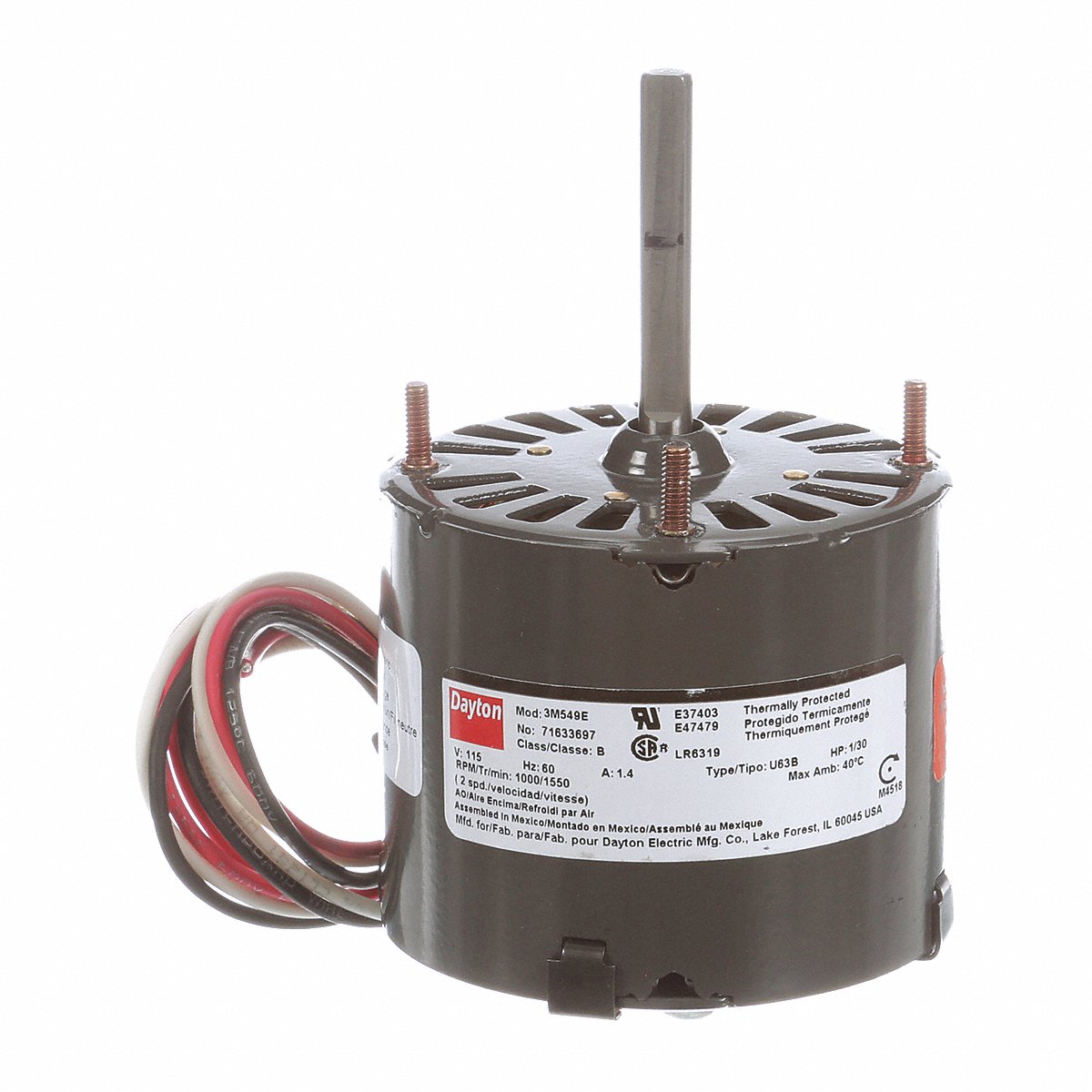 Dayton Motor, 1/30 Hp, 1550 Rpm, 3.3, 115V (71633697M)