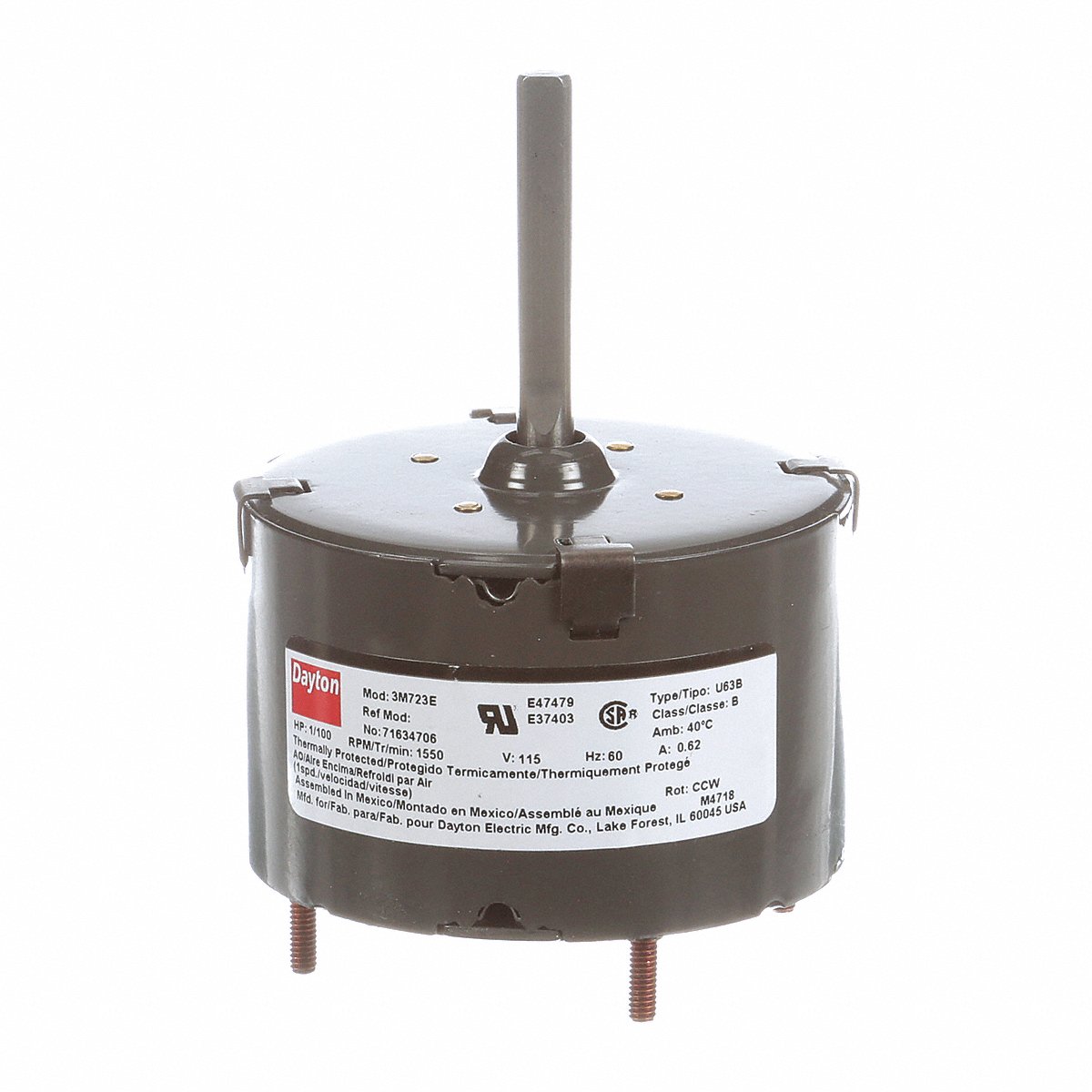 Dayton Motor, 1/100 Hp, 1550 Rpm, 3.3, 115V (71634706M)