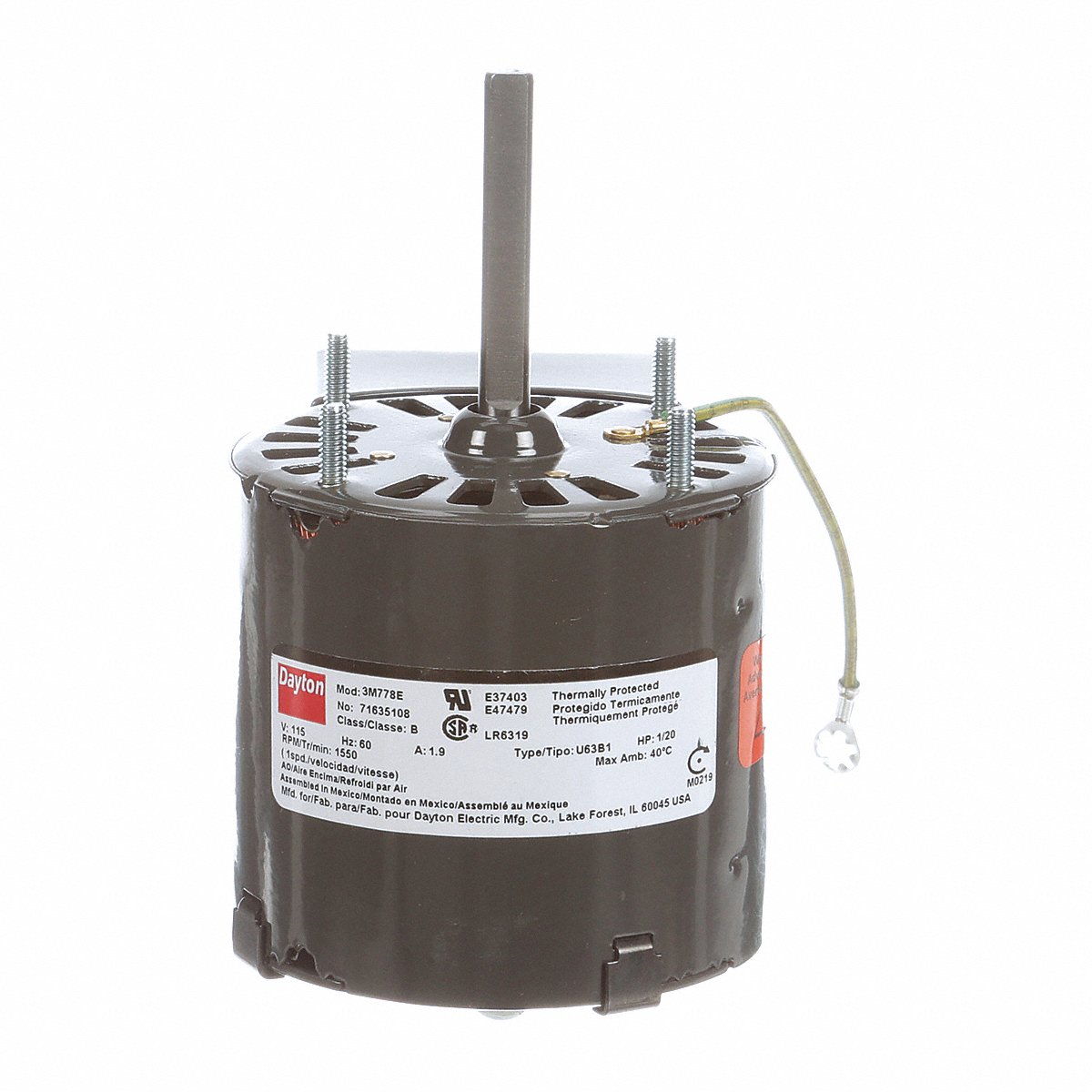 Dayton Motor, 1/20 Hp, 1550 Rpm, 3.3, 115V (71635108M)