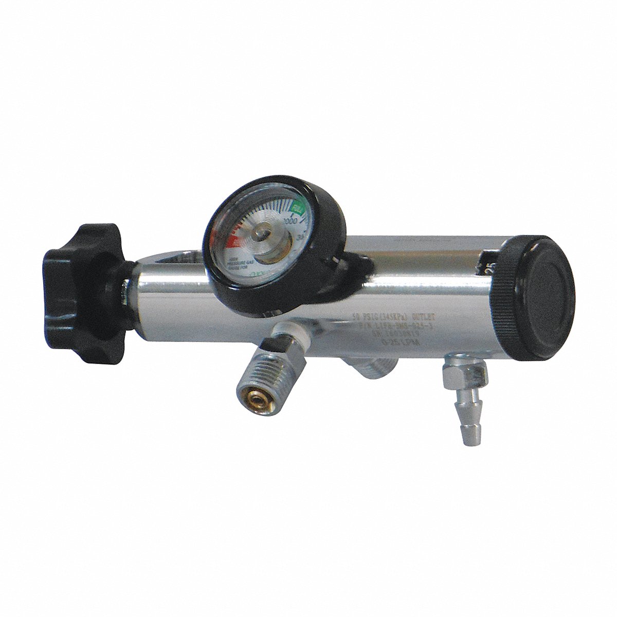 Life Corp Oxygen Regulator, 25 Lpm, Brass, 1 1/2" W, 2" (LIFE-EMS-025-3)