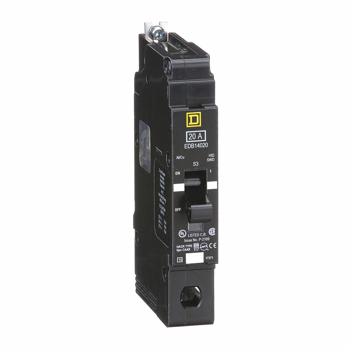 Square D Circuit Breaker, 20A, Bolt On, 277V, 1P (EDB14020)