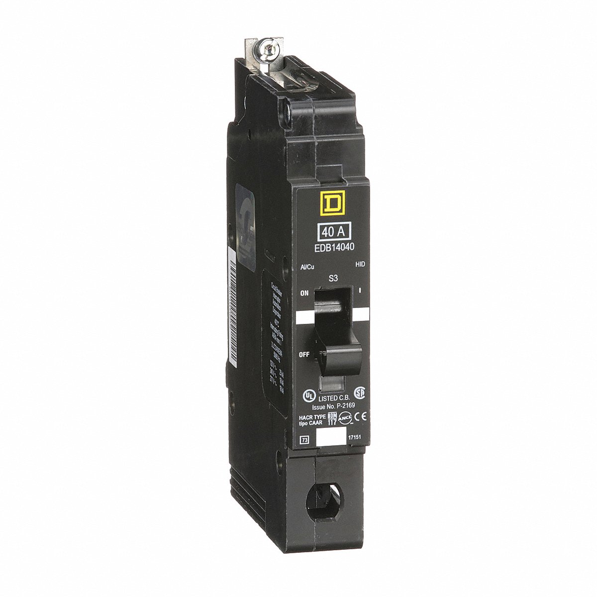 Square D Circuit Breaker, 40A, Bolt On, 277V, 1P (EDB14040)