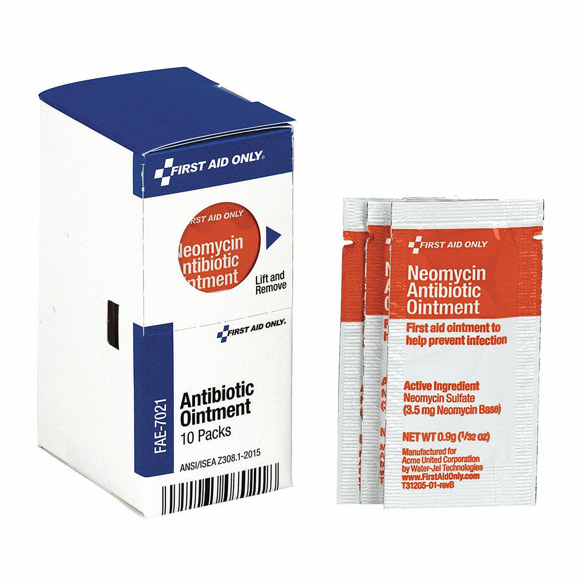 First Aid Only Topical Antibiotic, 0.03Oz, Packet, Pk10 (FAE-7021)