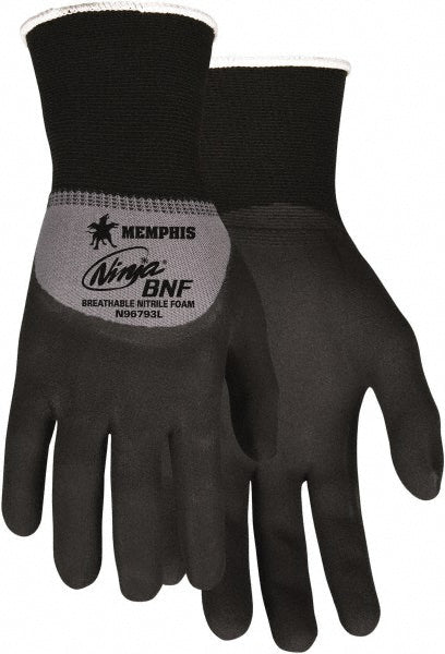 MCR Safety N96793L Work Gloves: Ninja, Size Large, Nitrile-Coated, Nylon & Spandex, General Purpose