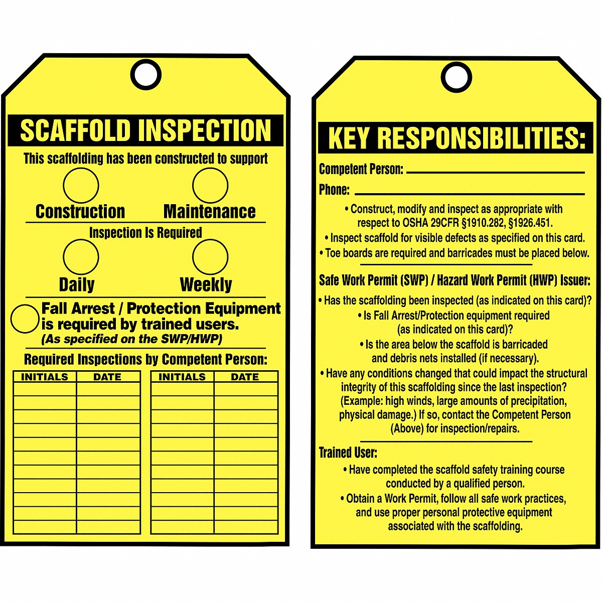 Accuform Tag Yellow Cardstock 6-1/4 inH 3 inW PK250 (TAR736)