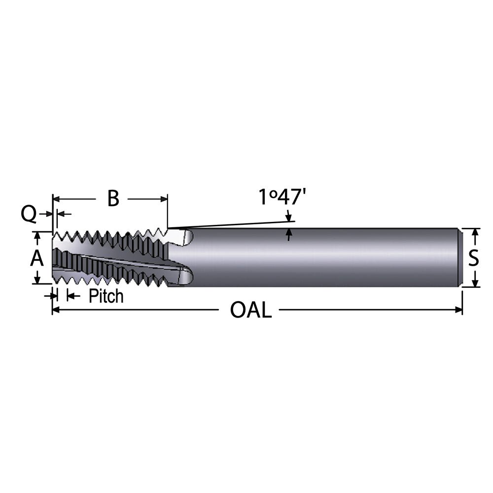 Scientific Cutting Tools TMX440-14-HA Helical Flute Thread Mill: 1/2-143/4-14, Internal & External, 4 Flute, 0.5000" Shank Dia, Solid Carbide