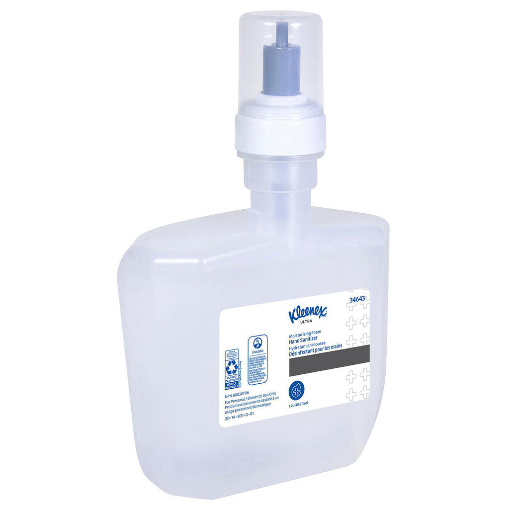 Kleenex 34643 Ultra Moisturizing Foam Hand Sanitizer, 1.2 L Clear, Unscented Automatic Hand Soap Refills for Kimberly-Clark Professional ICON and Scott Pro Automatic Dispensers, Ecologo, NSF E-3 Rated