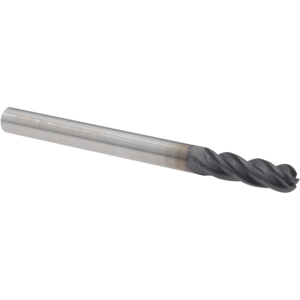 OSG VG441-1875-BN Ball End Mill: 3/16" Dia, 5/8" LOC, 4 Flute, Solid Carbide