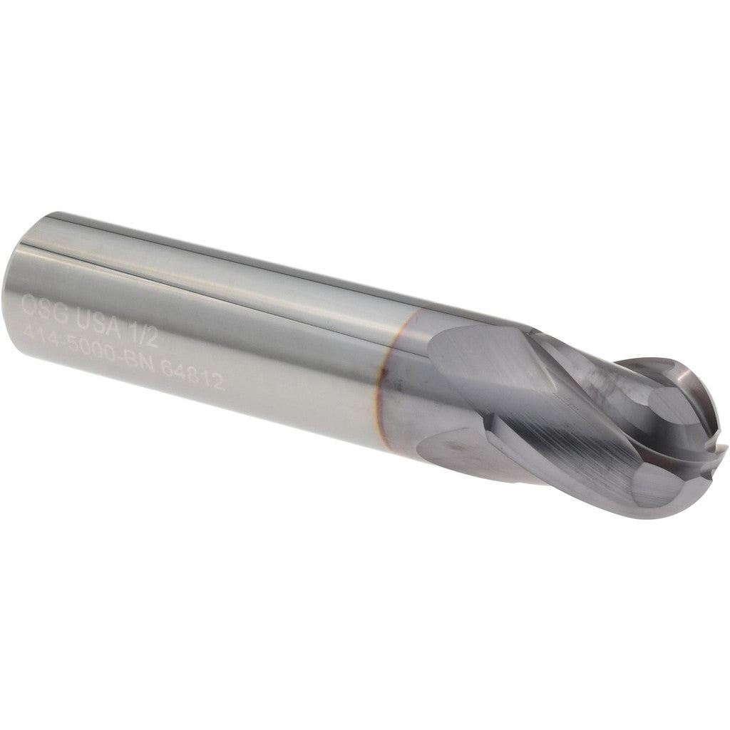 OSG 414-5000-BN08 Ball End Mill: 1/2" Dia, 5/8" LOC, 4 Flute, Solid Carbide