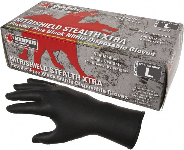 MCR Safety 6062M Disposable Gloves: Series Nitrishield, Size Medium, 6.0 mil, Nitrile, Food, Powder-Free