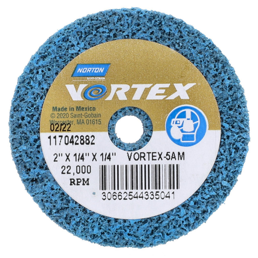 Norton 66254433504 Deburring Wheel: 2" Dia, 1/4" Face Width, 1/4" Hole, 5 Density, Aluminum Oxide