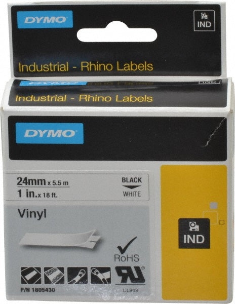 Dymo 1805430 Label Maker Label: White, Vinyl, 216" OAL, 1" OAW