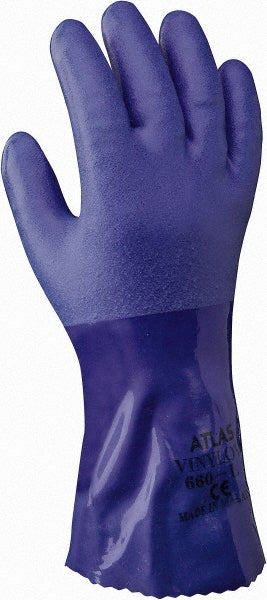 SHOWA 660XXL-11 Chemical Resistant Gloves: SHOWA Atlas Size 2X-Large, Polyvinylchloride, Supported, General Purpose Chemical-Resistant