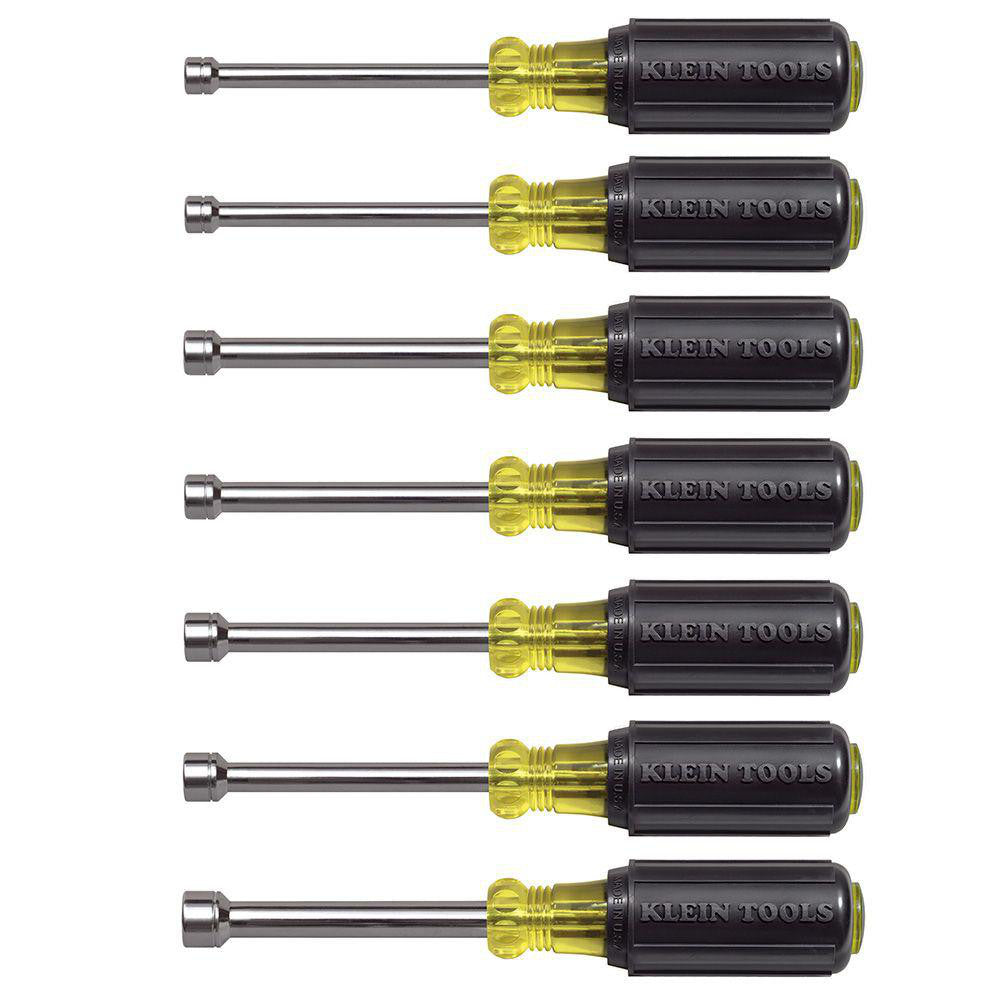 Klein Tools 65160 Nut Driver Set: 7 Pc, 5 to 10 mm, Hollow Shaft, Cushion Grip Handle