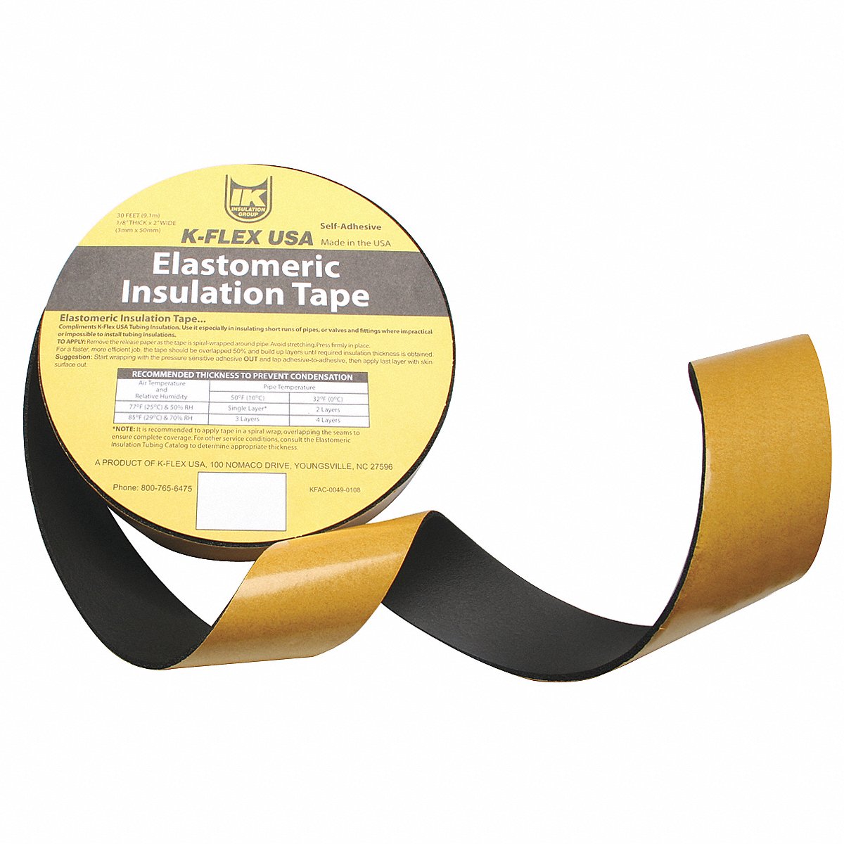 K-Flex Usa Pipe Insulation Tape, Black, 30 Ft., 2In.W, 30 ft (800-EL-018)