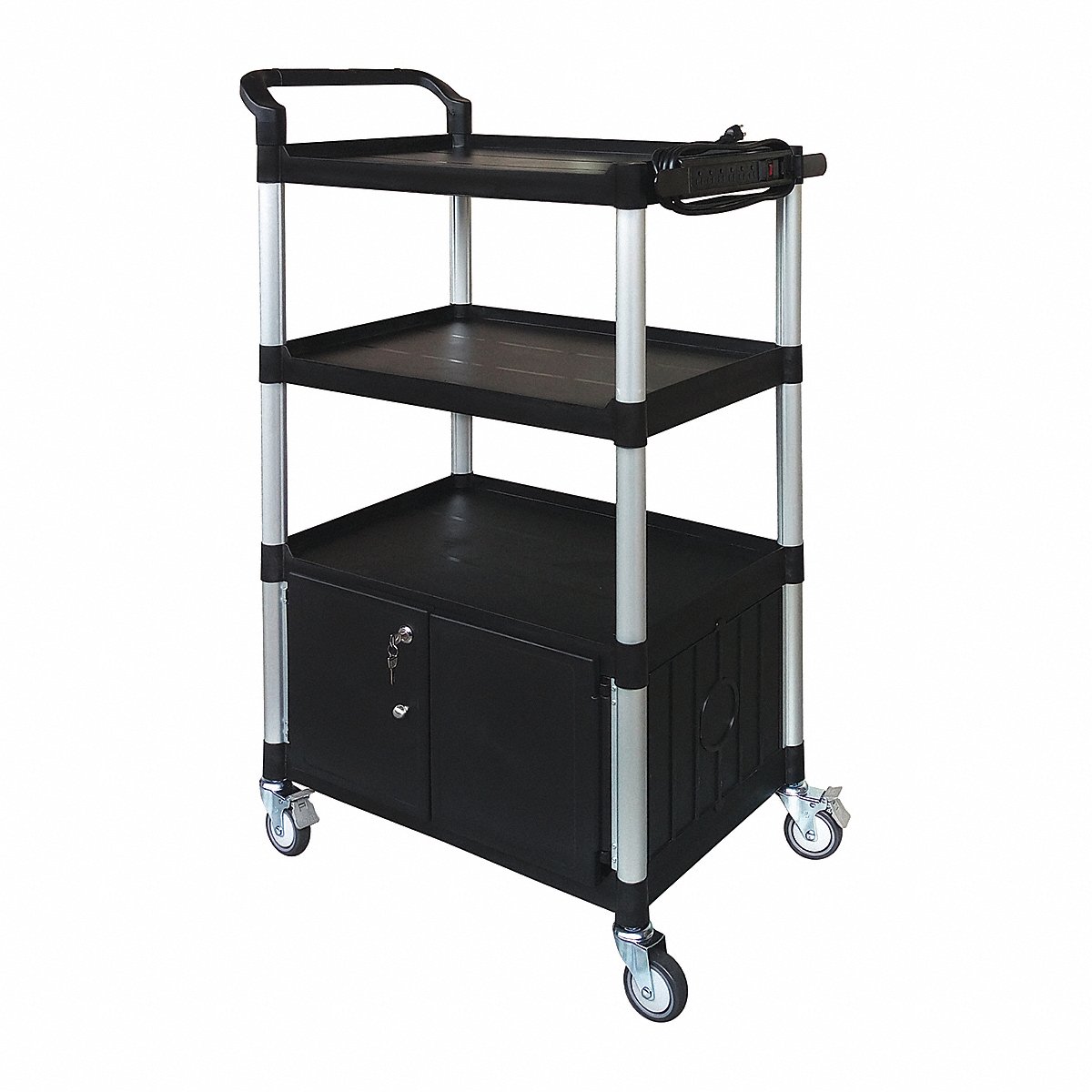 Grainger Global Sourcing - Mh Media Cart With Cabinet, 52 3/4" H, Black, 4" (45NP05)
